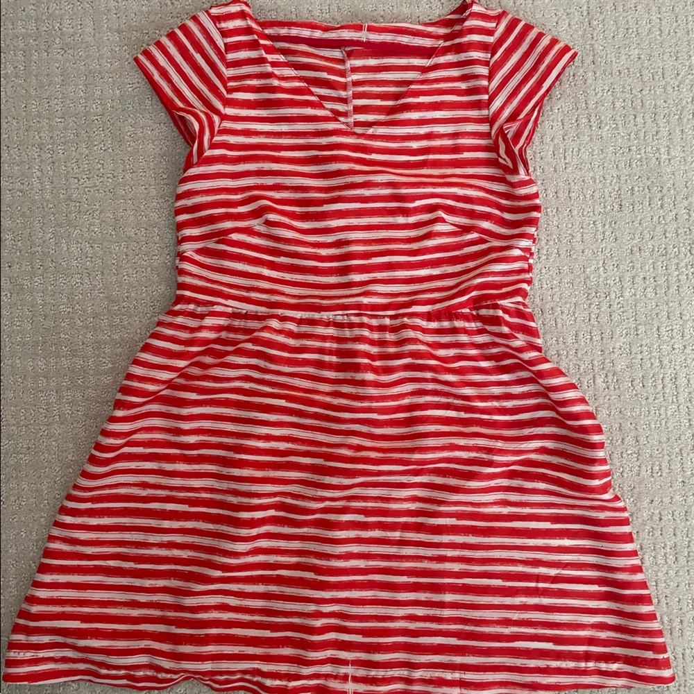 Red and white stripe fit and flare lightweight handmade dress